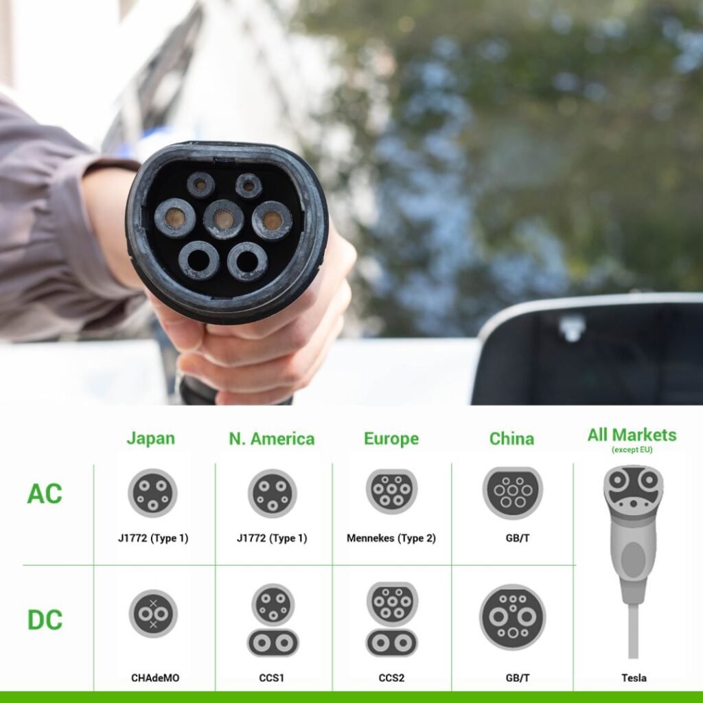 Types of EV charger connectors and Types of chargers