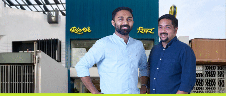 Co-founders Aravind Mani and Vipin George River EV Flagship Delhi Store